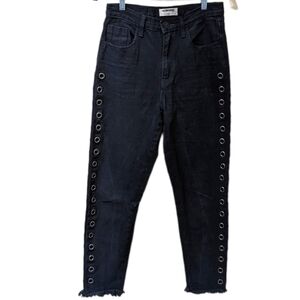ONE Teaspoon Legend High Waisted Rigid Tapered Leg Mom Jeans in Black Oak (27)